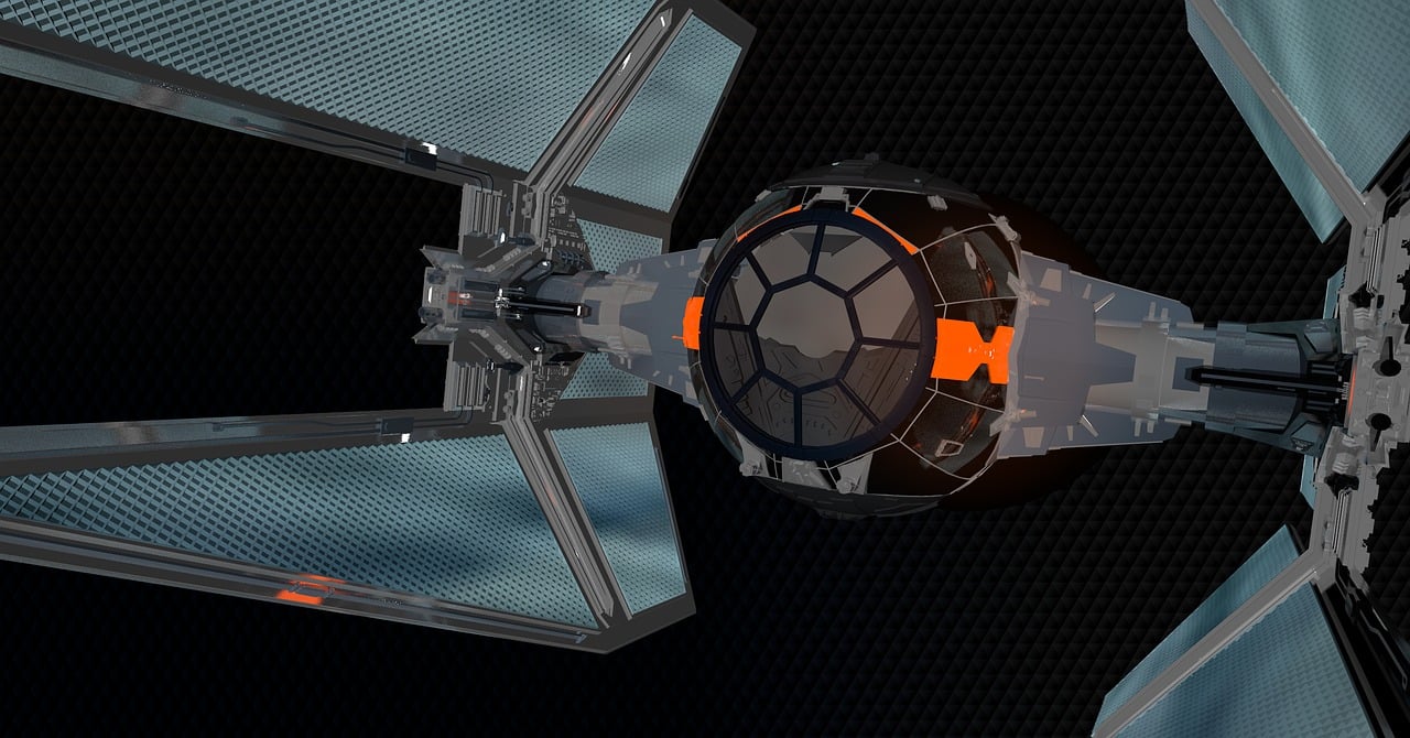 A cartoon Star Wars TIE Interceptor